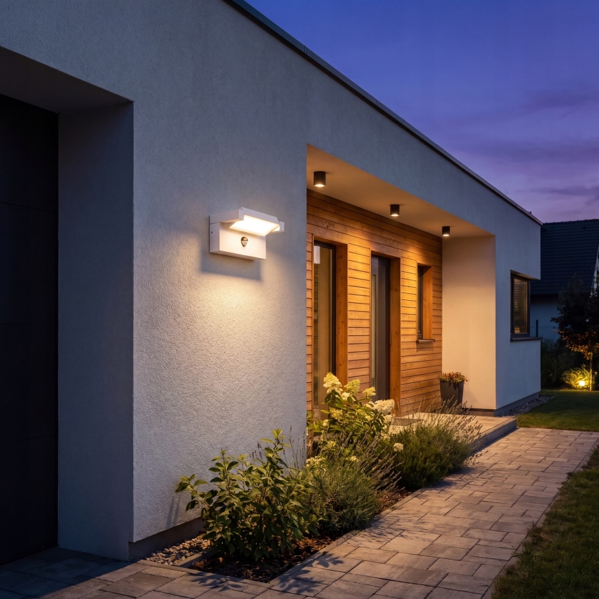 Zewnętrzna oprawa ścienna LED z czujnikiem ruchu i zmierzchu LED/25W/230V 3000/4000/6500K IP54 biała