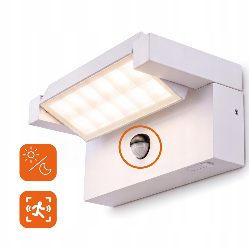 Zewnętrzna oprawa ścienna LED z czujnikiem ruchu i zmierzchu LED/25W/230V 3000/4000/6500K IP54 biała