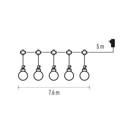 Zewnętrzny łańcuch dekoracyjny LED 20xLED/12,6m IP44 ciepła biel