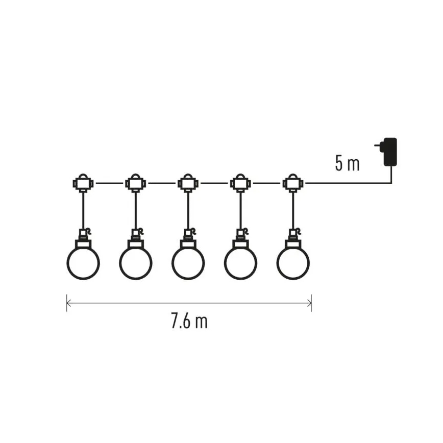 Zewnętrzny łańcuch dekoracyjny LED 20xLED/12,6m IP44 ciepła biel