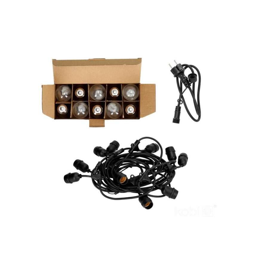 Zewnętrzny łańcuch dekoracyjny LED BAJA ST64 10xE27/1W/230V 10,9m IP44 ciepła biel