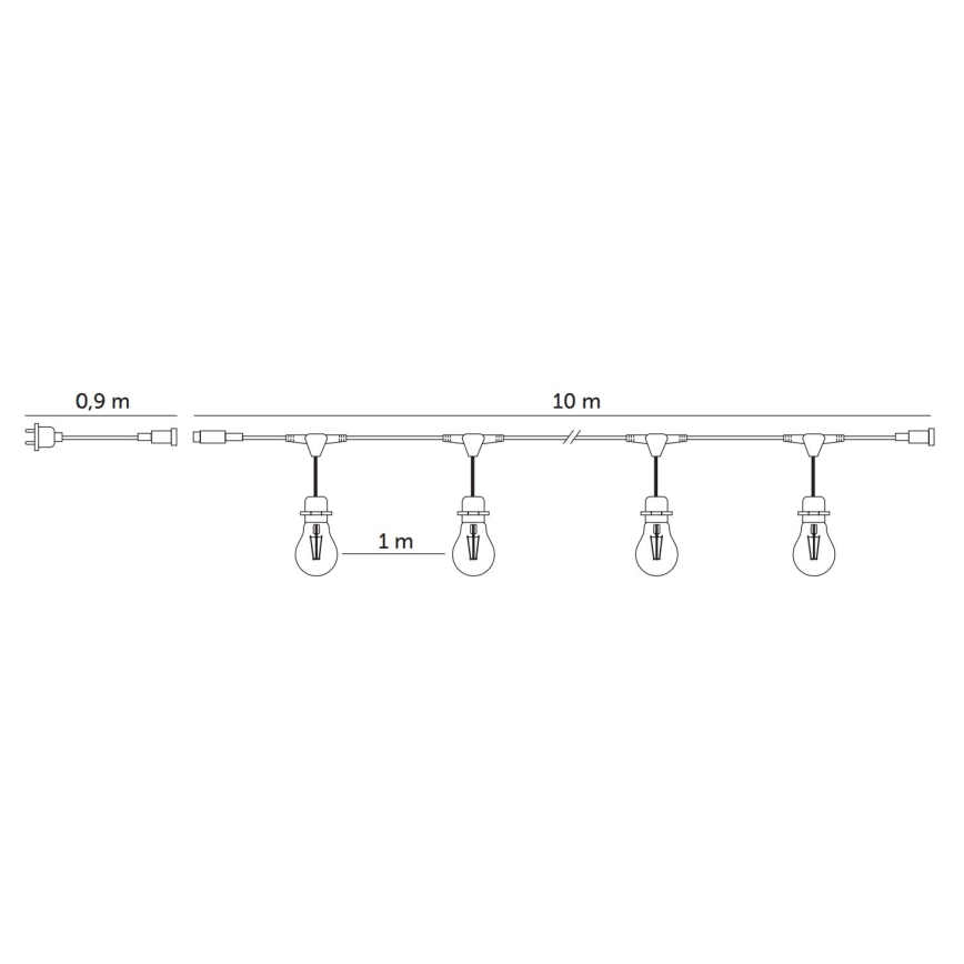 Zewnętrzny łańcuch dekoracyjny LED BAJA ST64 10xE27/1W/230V 10,9m IP44 ciepła biel
