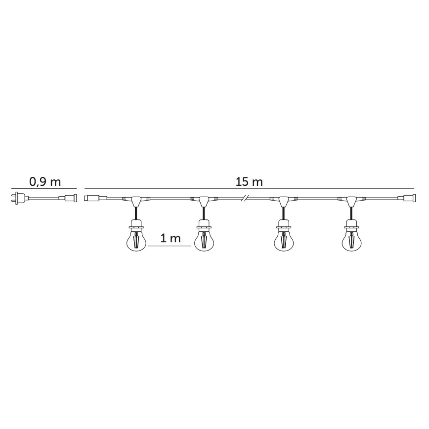 Zewnętrzny łańcuch dekoracyjny LED BAJA ST64 15xE27/1W/230V 15,9m IP44 ciepła biel