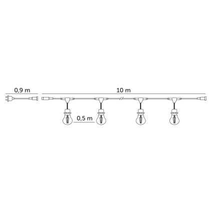 Zewnętrzny łańcuch dekoracyjny LED BAJA ST64 20xE27/1W/230V 10,9m IP44 ciepła biel