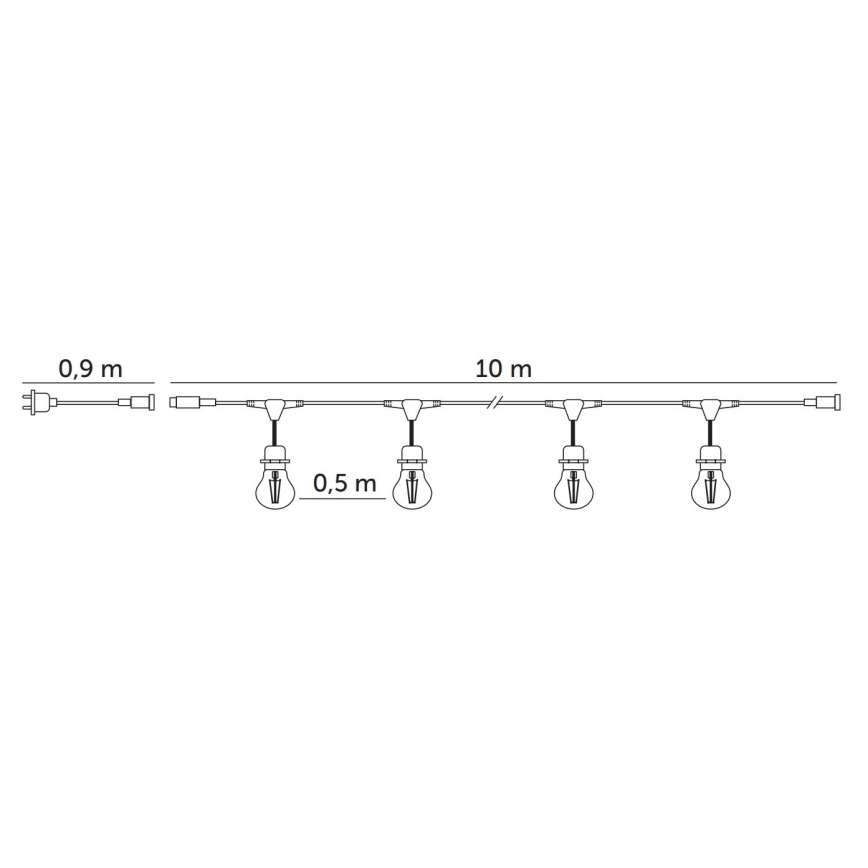 Zewnętrzny łańcuch dekoracyjny LED BAJA ST64 20xE27/1W/230V 10,9m IP44 ciepła biel