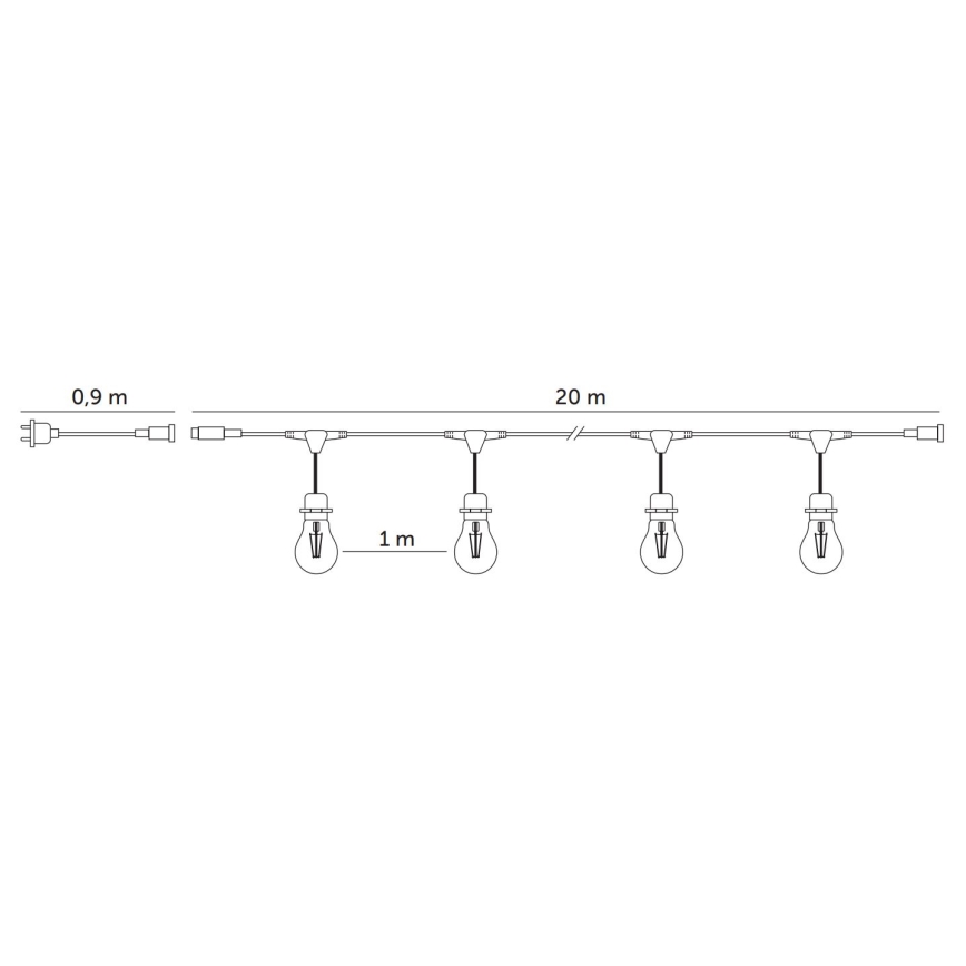 Zewnętrzny łańcuch dekoracyjny LED BAJA ST64 20xE27/1W/230V 20,9m IP44 ciepła biel