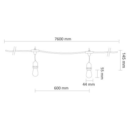 Zewnętrzny łańcuch dekoracyjny LED PARTY NEON 7,6 m 10xE27/0,6W/36V IP44