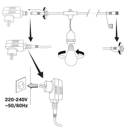 Zewnętrzny łańcuch dekoracyjny LED PARTY NEON 7,6 m 10xE27/0,6W/36V IP44