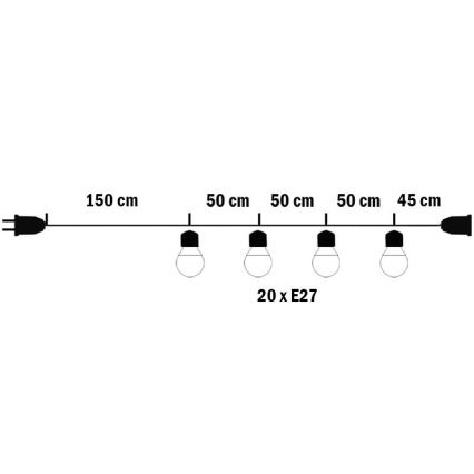 Zewnętrzny łancuch dekoracyjny MIMOSA 20×E27/1,3W/230V IP44 10m