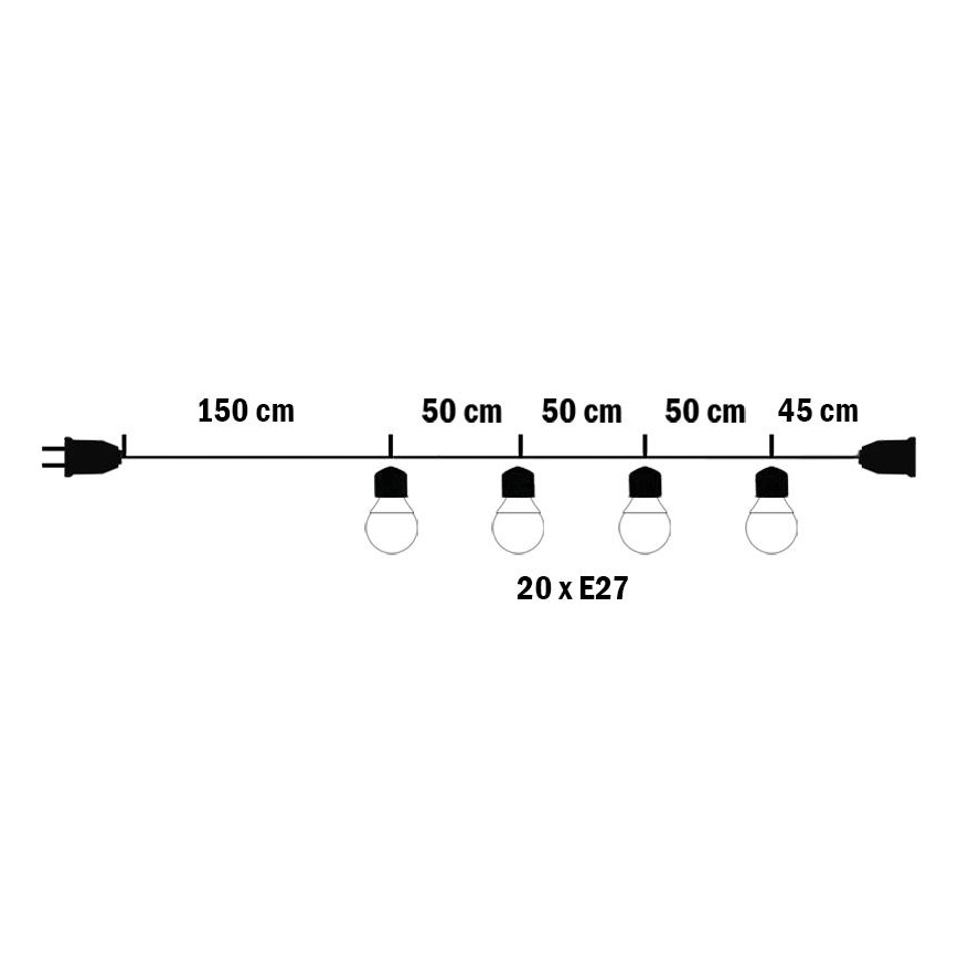 Zewnętrzny łancuch dekoracyjny MIMOSA 20×E27/1,3W/230V IP44 10m