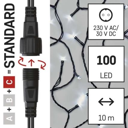 Zewnętrzny łańcuch LED 100xLED/10m IP44 zimna biel