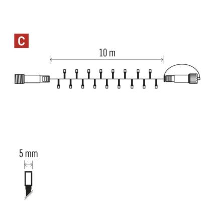 Zewnętrzny łańcuch LED 100xLED/10m IP44 zimna biel