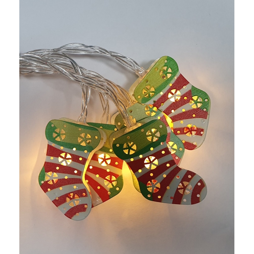 Zewnętrzny łańcuch LED 10xLED/2xAA 1,65 m IP44 ciepła biel pończochy