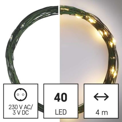 Zewnętrzny łańcuch LED 40xLED/9m IP44 ciepła biała
