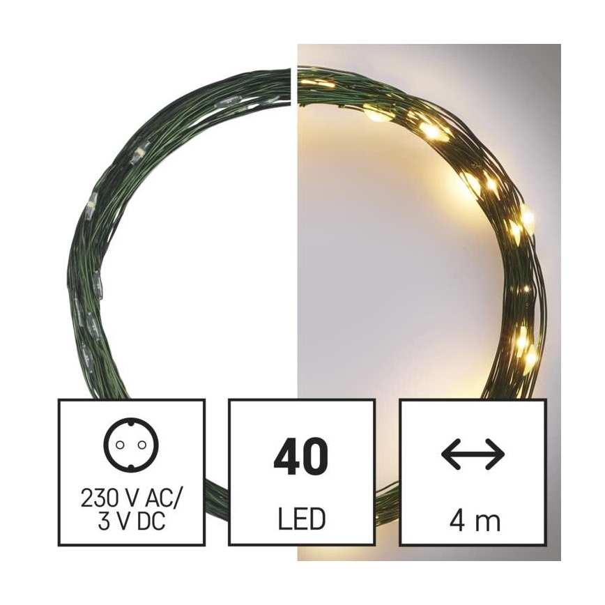 Zewnętrzny łańcuch LED 40xLED/9m IP44 ciepła biała