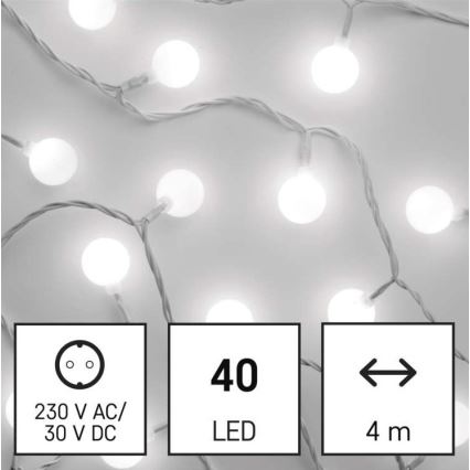 Zewnętrzny łańcuch LED 40xLED/9m, IP44, zimna biel