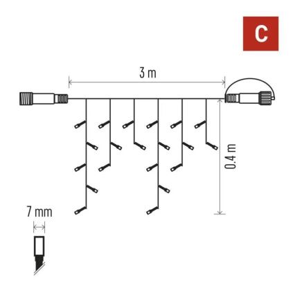 Zewnętrzny łańcuch LED 50xLED/3x0,4m IP44 zimna biała