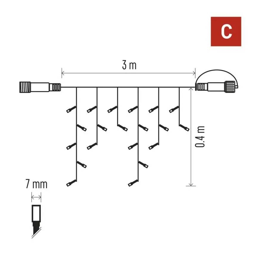 Zewnętrzny łańcuch LED 50xLED/3x0,4m IP44 zimna biała