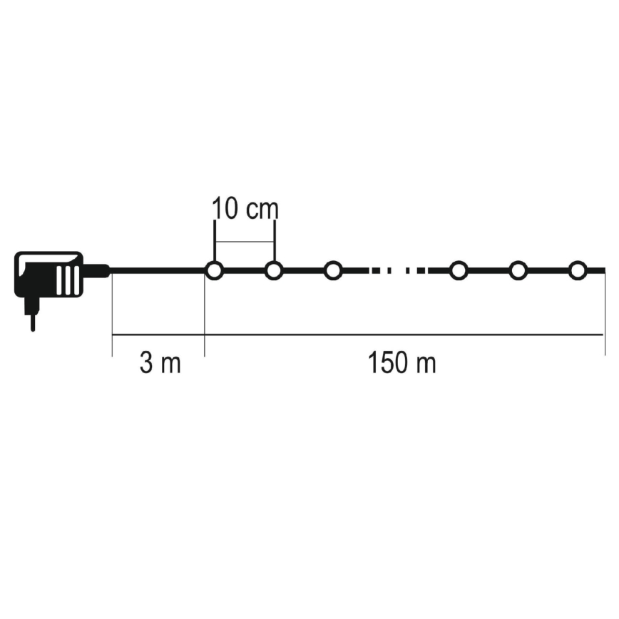 LED zewnętrzny łańcuch świąteczny 1500xLED/230V, 8 funkcji, 153 m, IP44, ciepła biel + pilot zdalnego sterowania