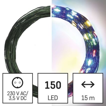 Zewnętrzny łańcuch świetlny 150 diod LED / 20 m, IP44, wielokolorowy