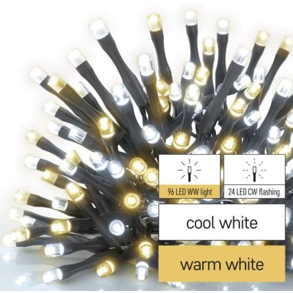 Zewnętrzny łańcuch świetlny LED 120 diod, 2 tryby, 17 m, IP44, ciepłe/zimne światło