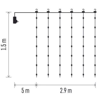 Zewnętrzny łańcuch świetlny LED, 300 diod / 8 funkcji, 5,9 m, IP44, ciepła biel