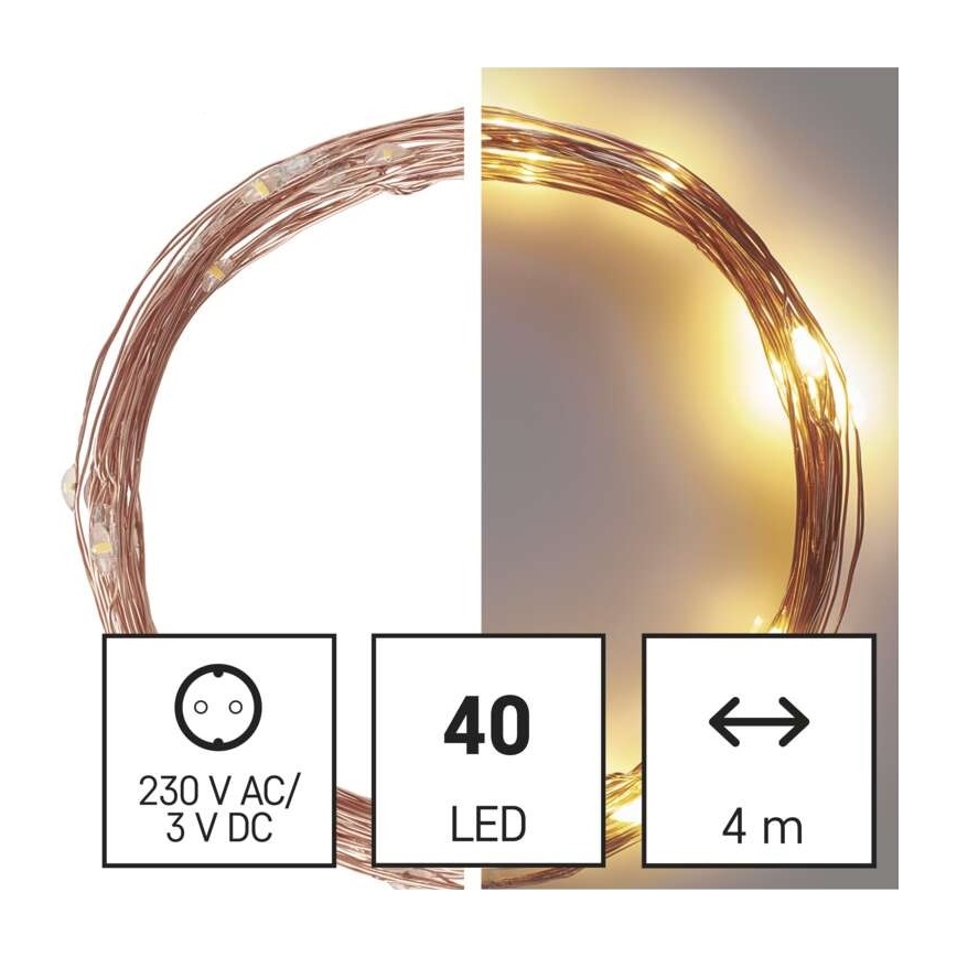 Zewnętrzny łańcuch świetlny LED 40xLED/9m IP44 ciepła biel