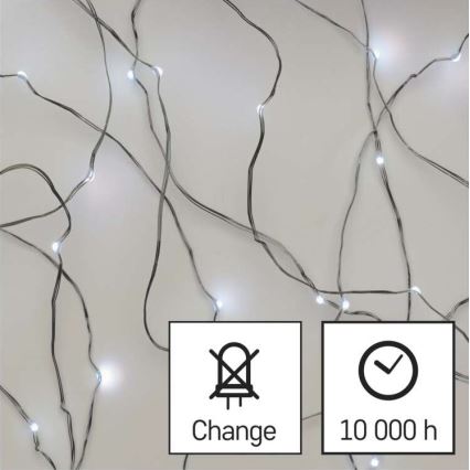 Zewnętrzny łańcuch świetlny LED 40xLED/9m IP44, zimna biel