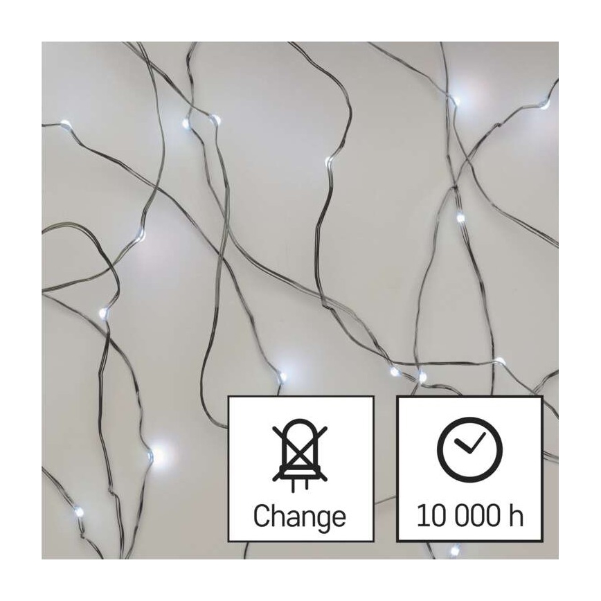 Zewnętrzny łańcuch świetlny LED 40xLED/9m IP44, zimna biel