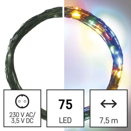 Zewnętrzny łańcuch świetlny LED 75xLED/12,5m IP44 wielokolorowy