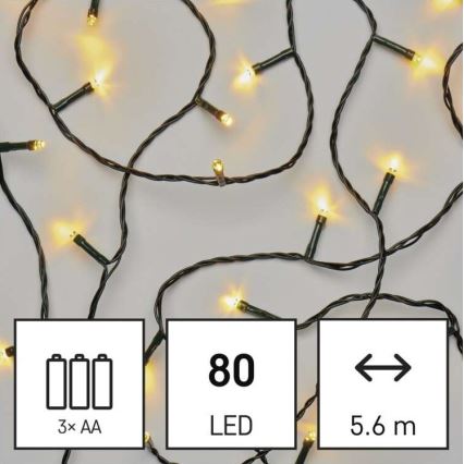 Zewnętrzny łańcuch świetlny LED, 80 diod, zasilanie 3xAA, długość 6,1 m, IP44, ciepła biel