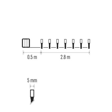 Zewnętrzny łańcuch świetlny LED — 40 diod, zasilanie 3×AA, długość 3,3 m, IP44, zimna biel