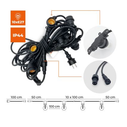 Zewnętrzny ozdobny łańcuch MIMOSA 10xE27/1,3W/230V IP44 10 m
