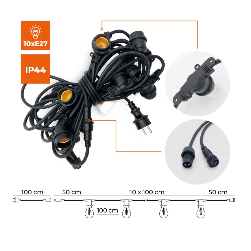 Zewnętrzny ozdobny łańcuch MIMOSA 10xE27/1,3W/230V IP44 10 m