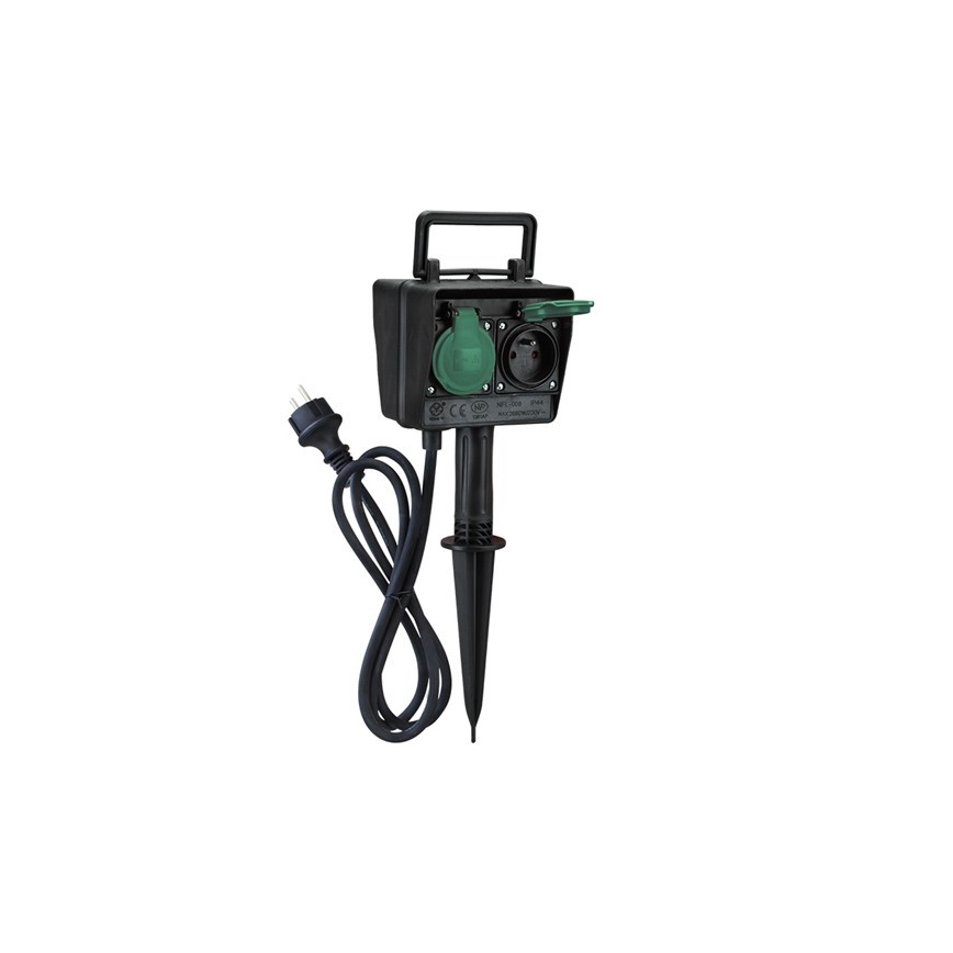 Zewnętrzny słupek ogrodowy z gniazdkami IP44 + timer, kabel gumowy 1,5 m