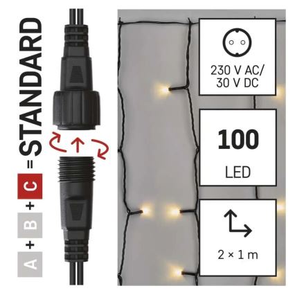 Zewnętrzny świąteczny łańcuch LED 100xLED/1x2m IP44 ciepła biała