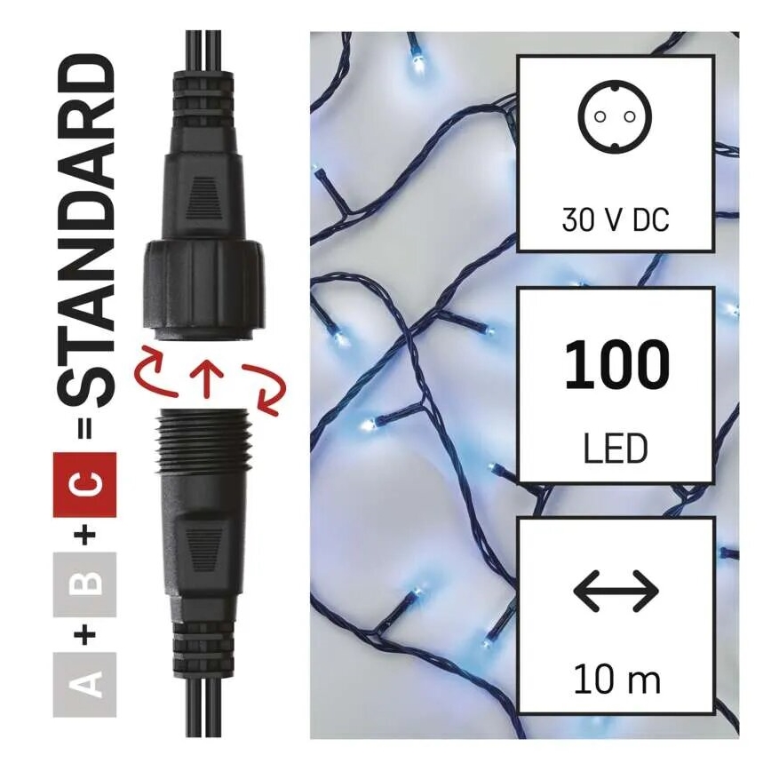Zewnętrzny świąteczny łańcuch świetlny 100× LED / 10 m, IP44, niebieski