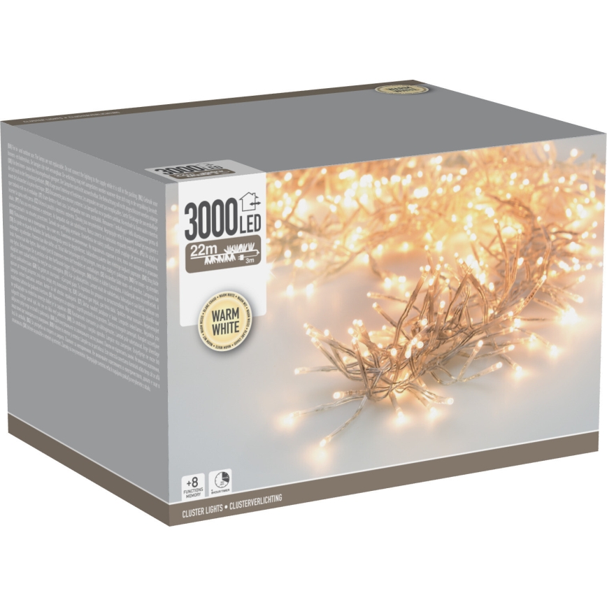 Zewnętrzny świąteczny łańcuch świetlny 3000 diod LED/230V/8 funkcji 24,8 m IP44 ciepła biała