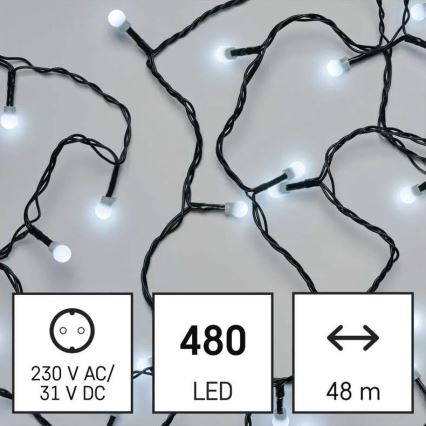 Zewnętrzny świąteczny łańcuch świetlny LED 480 diod / 8 funkcji, 53 m, zimna biel, IP44