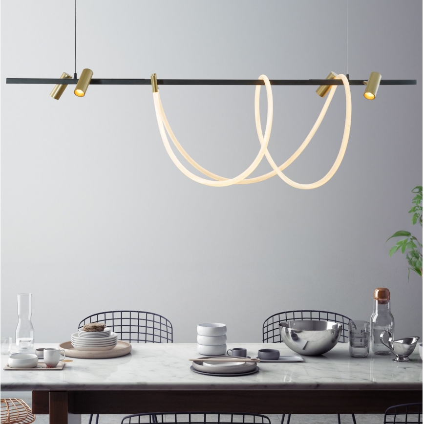Zuma Line - Regulowany żyrandol LED na linkach LED/60W + LED/7,5W/230V 2700-6000K czarny/złoty + pilot zdalnego sterowania