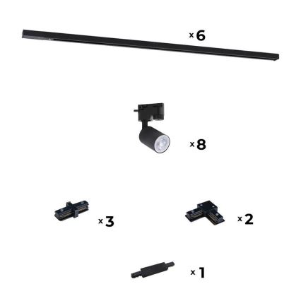 Zuma Line - Oświetlenie punktowe do systemu szynowego 8xGU10/10W/230V czarne + akcesoria do szyn