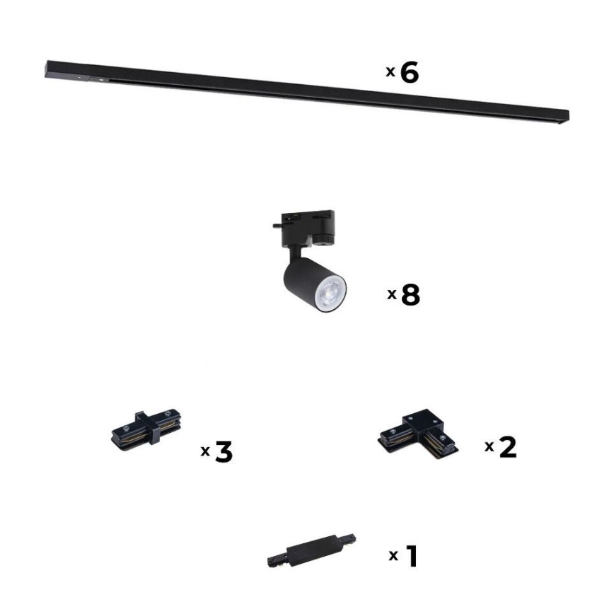 Zuma Line - Oświetlenie punktowe do systemu szynowego 8xGU10/10W/230V czarne + akcesoria do szyn