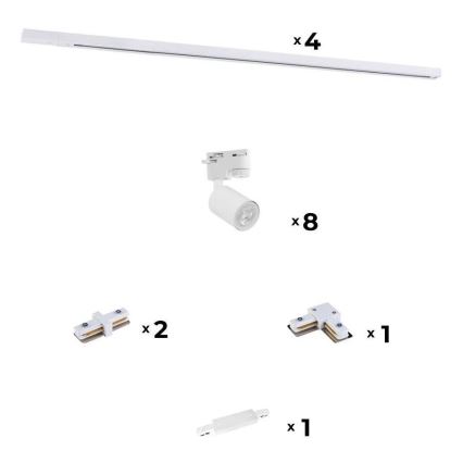 Zuma Line - Oświetlenie punktowe do systemu szynowego 8xGU10/10W/230V białe + akcesoria do szyn