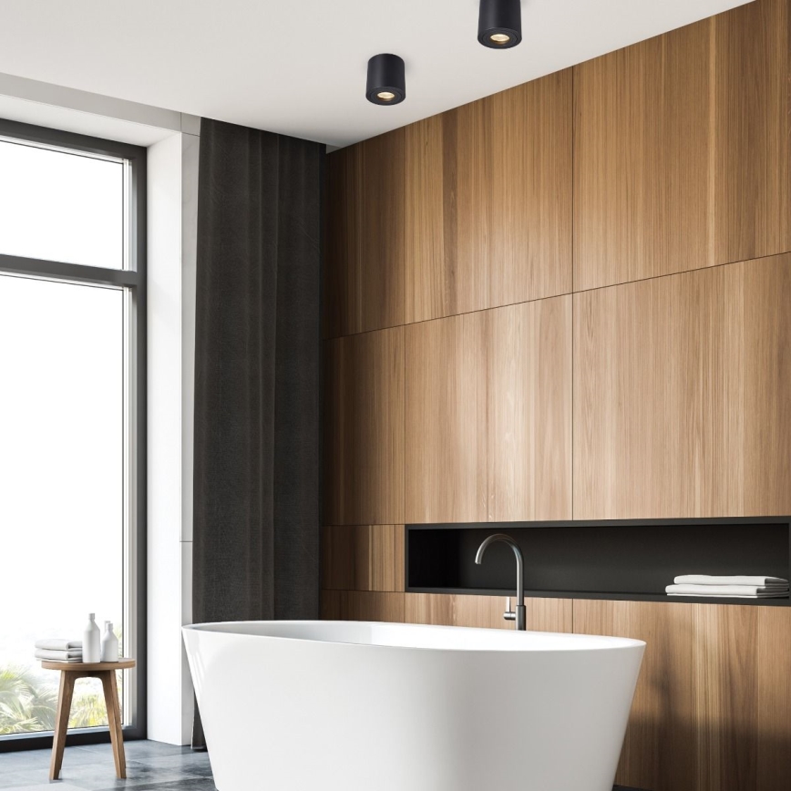 Zuma Line - LED RGBW ściemnialna oprawa punktowa do łazienki 1xGU10/6W/230V IP44 czarna + pilot zdalnego sterowania