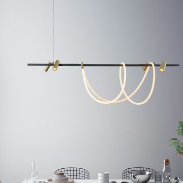 Zuma Line - Regulowany żyrandol LED na linkach LED/60W + LED/7,5W/230V 2700-6000K czarny/złoty + pilot zdalnego sterowania