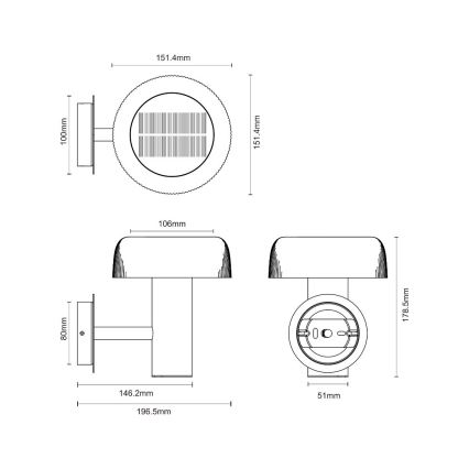 Zuma Line - LED Kinkiet solarny LED/2,5W/2000 mAh IP44 czarny