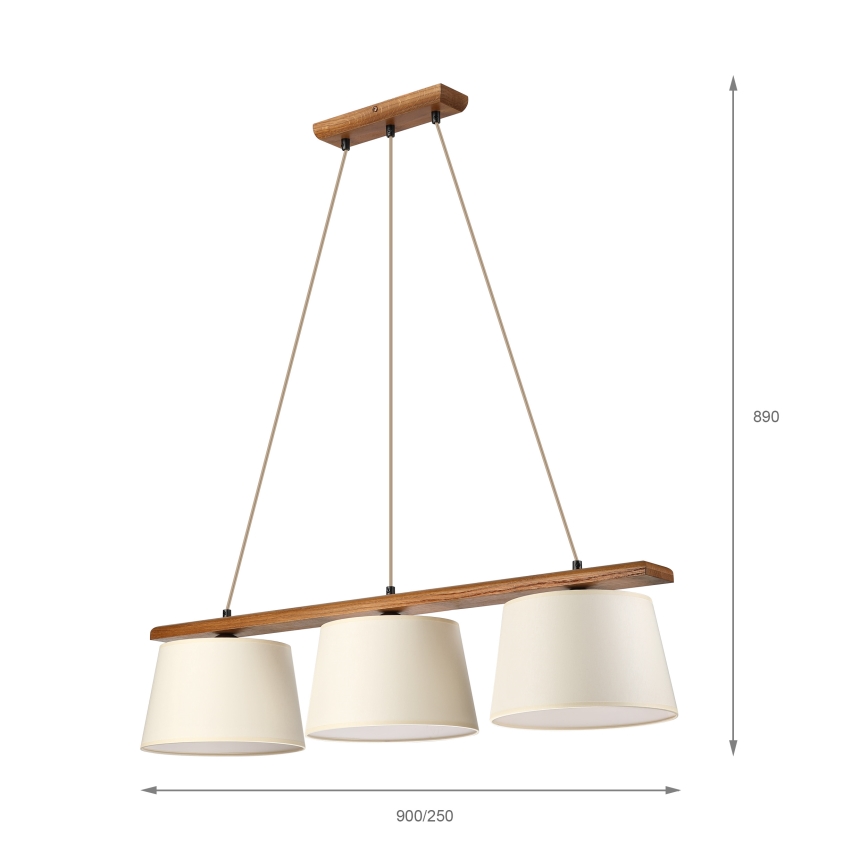 Żyrandol AIDA na lince 3xE27/15W/230V śr. 25 cm dąb/kremowy