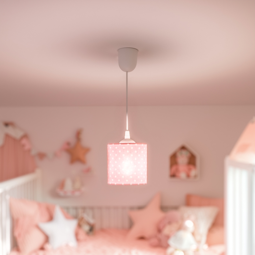 Żyrandol dziecięcy na lince DOTS 1xE27/15W/230V śr. 15 cm różowy