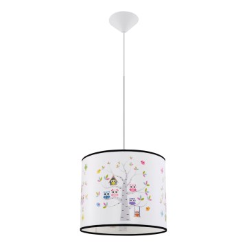 Żyrandol dziecięcy na lince OWLS 1xE27/15W/230V śr. 30 cm sowy