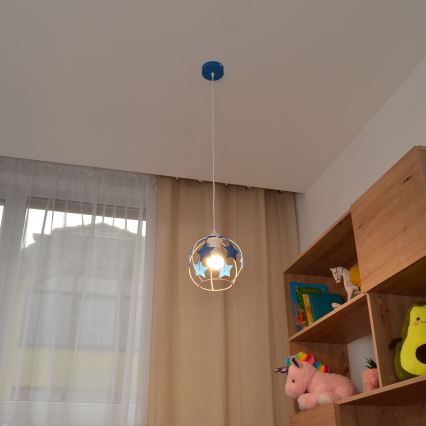 Żyrandol dziecięcy na lince STARS 1xE27/15W/230V niebieski/biały